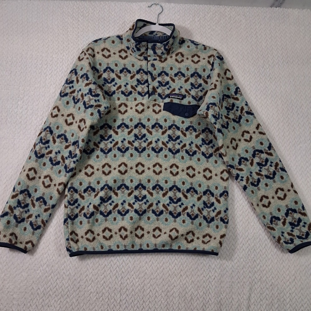 Patagonia Synchilla Snap -T Tundra Cluster Big Sky Pullover Women M Blue